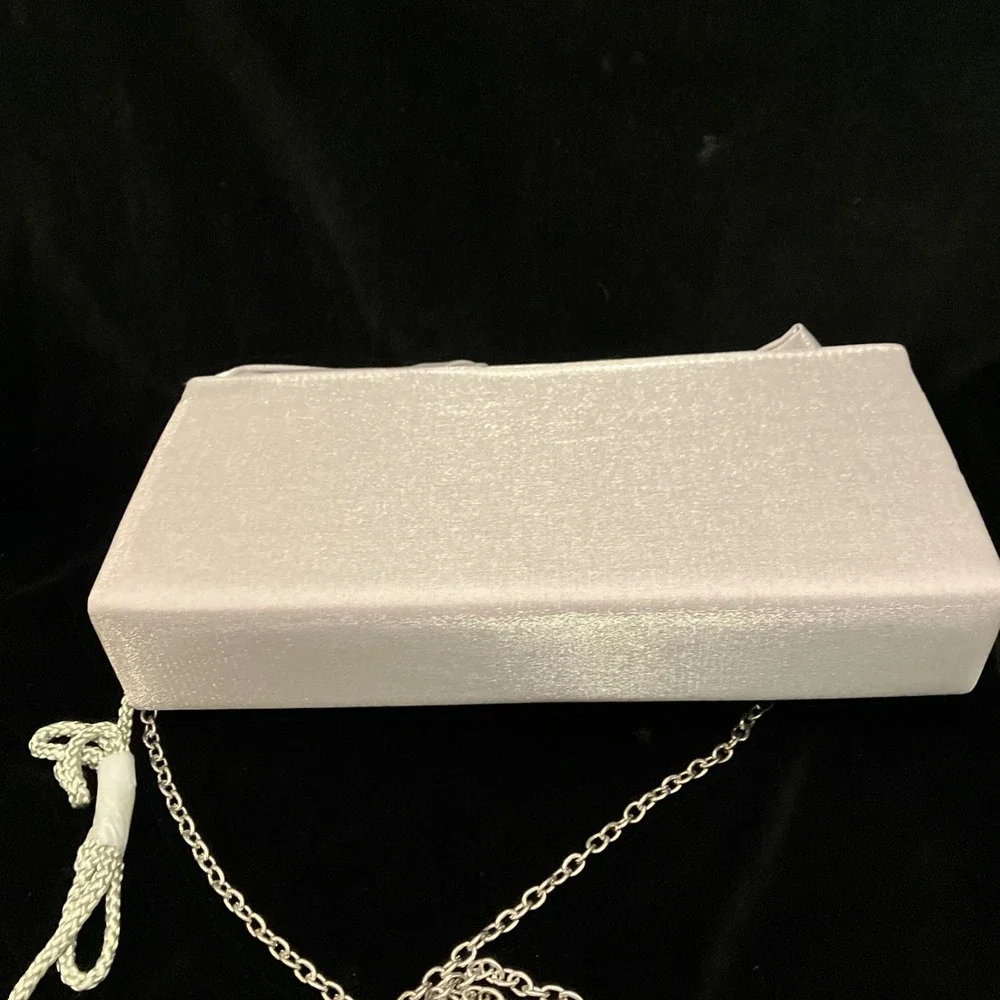 VTG Silver Rhinestone Crystal Bow Crossbody Silk Clutch Purse Jessica McClintock